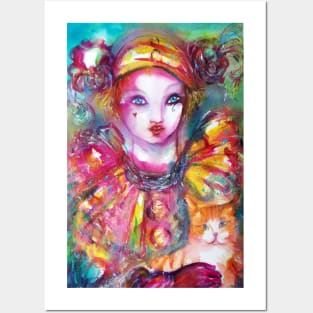 Pierrot with Cat / Venetian Masquerade Masks Watercolor Posters and Art